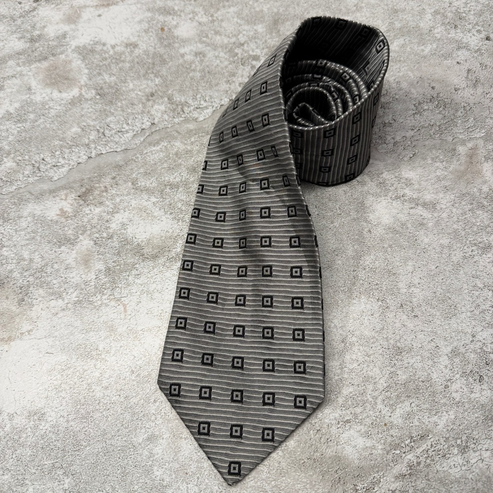 Today's Man Necktie Men One Size Gray‎ Geometric Silk Made in Italy
